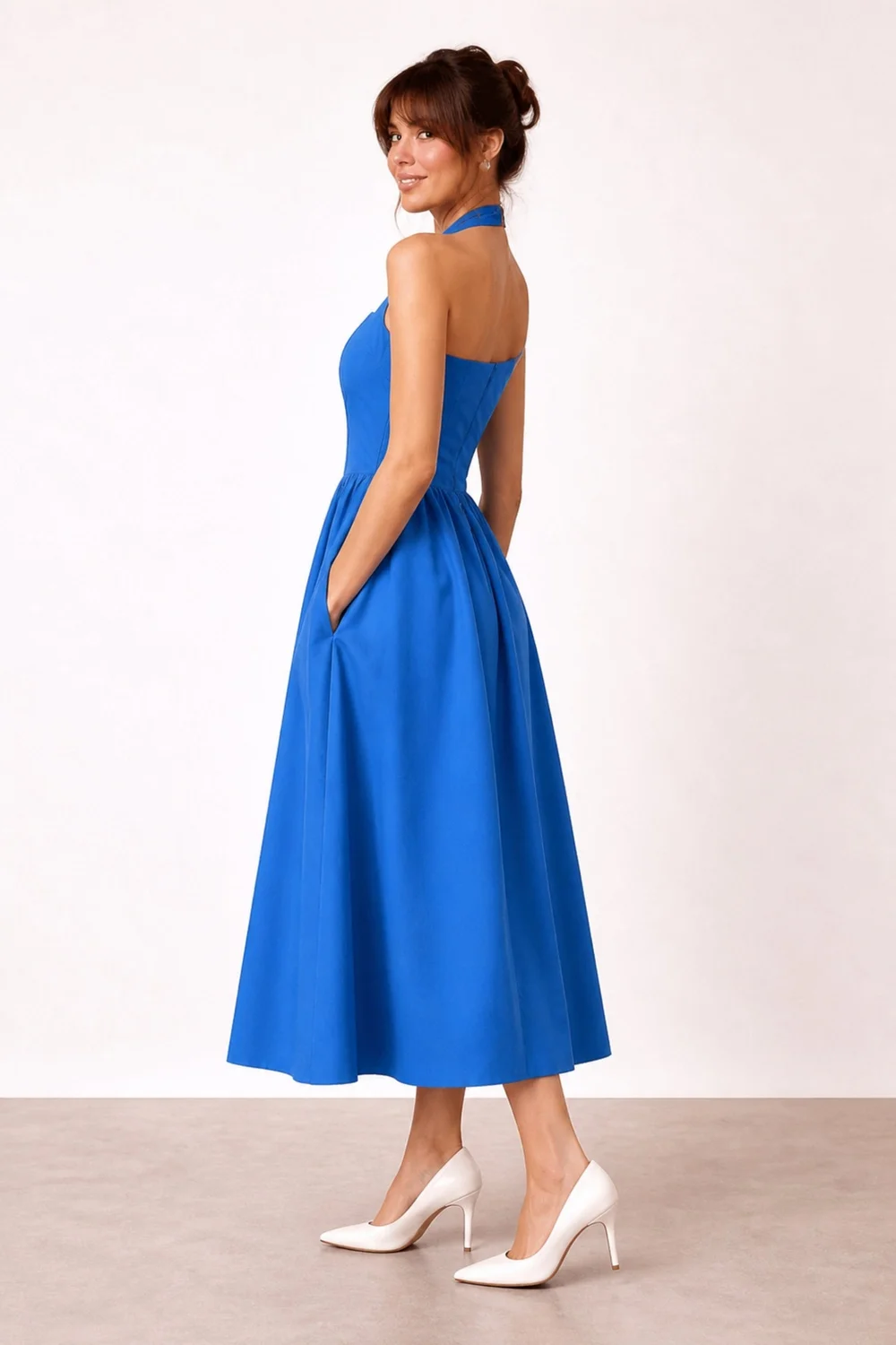 Style Cheat Blue Elsie Cotton Halter Midi Dress - 18 Image 2