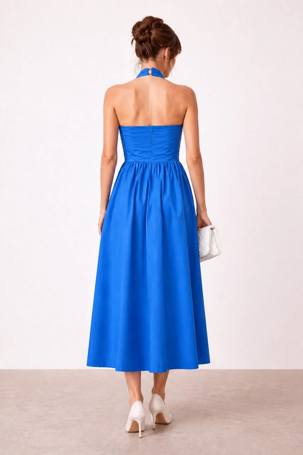 Style Cheat Blue Elsie Cotton Halter Midi Dress - 18 Image 3