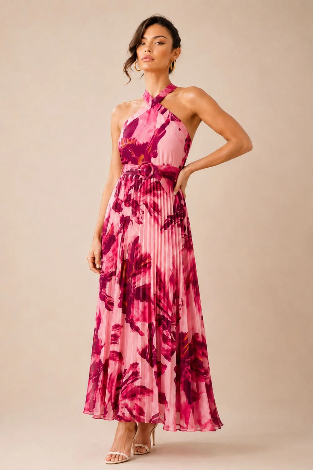 Style Cheat Pink Floral Paige Pleat Dress - 14 Image 1