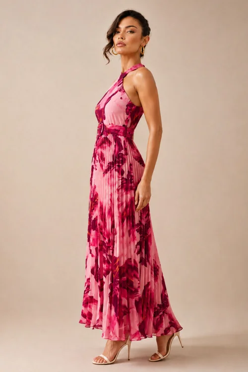 Style Cheat Pink Floral Paige Pleat Dress - 14 Image 2