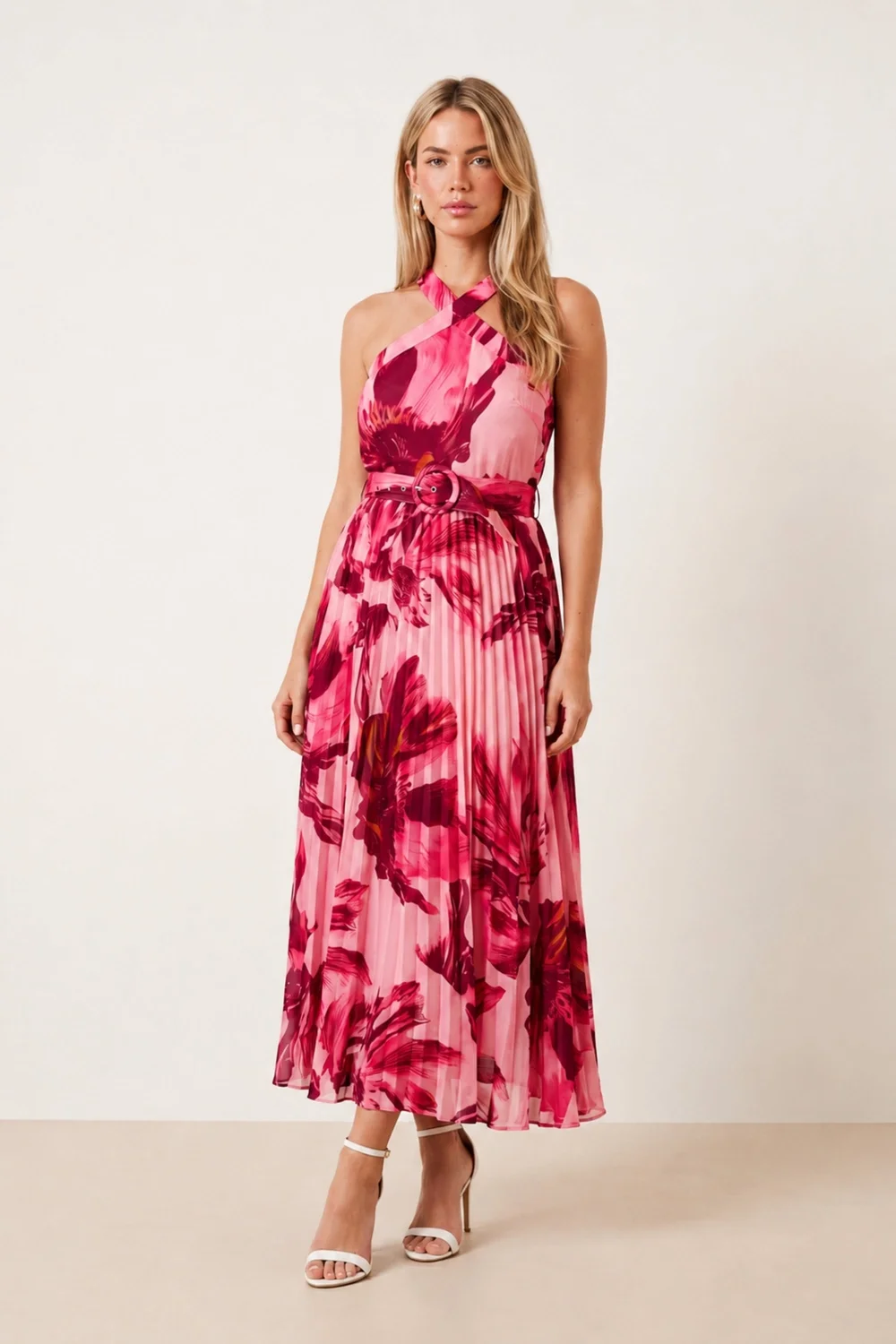 Style Cheat Pink Floral Paige Pleat Dress - 14 Image 4