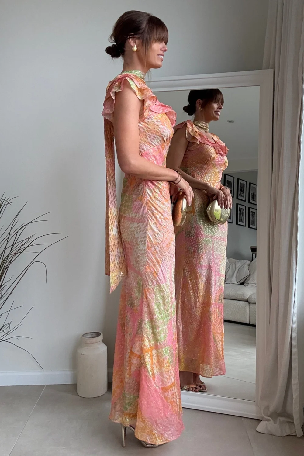 Style Cheat Coral Ruffle Lurex Maxi Dress - 14 Image 4