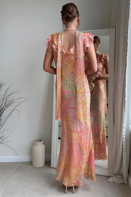 Style Cheat Coral Ruffle Lurex Maxi Dress - 14 Image 5