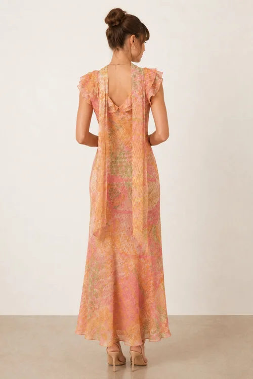Style Cheat Coral Ruffle Lurex Maxi Dress - 14 Image 3