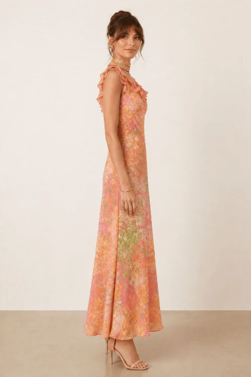 Style Cheat Coral Ruffle Lurex Maxi Dress - 14 Image 2