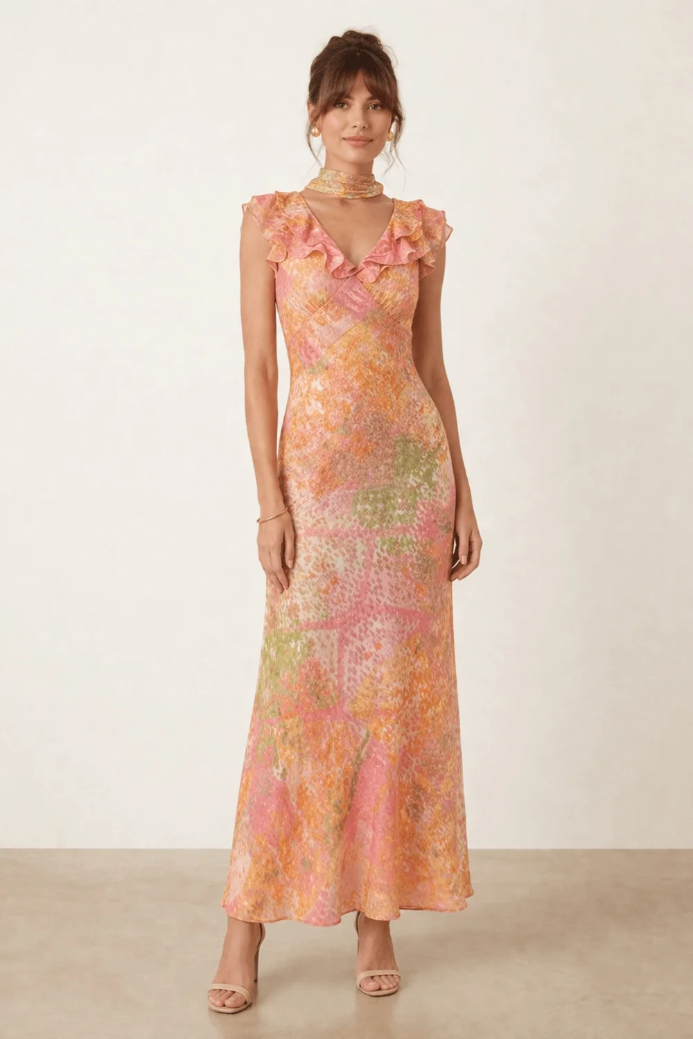 Style Cheat Coral Ruffle Lurex Maxi Dress - 14 Image 1