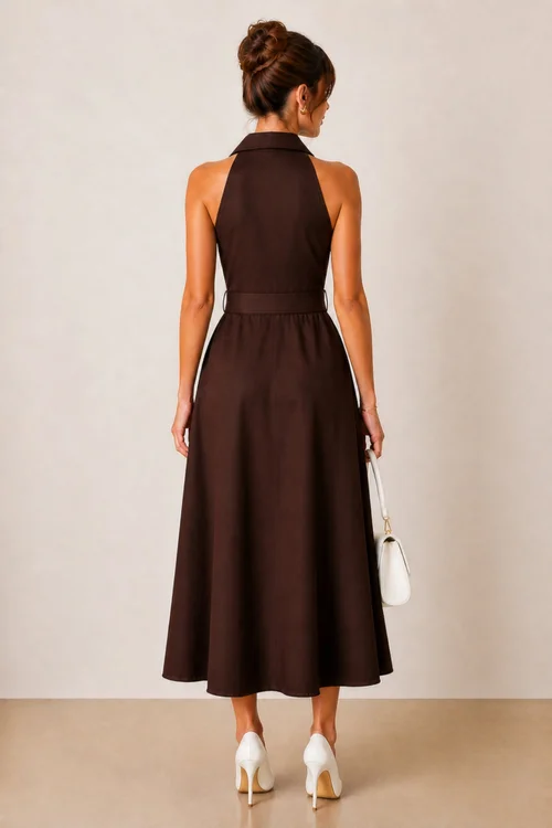 Style Cheat Brown Cotton Racer Shirt Dress - 16 Image 3