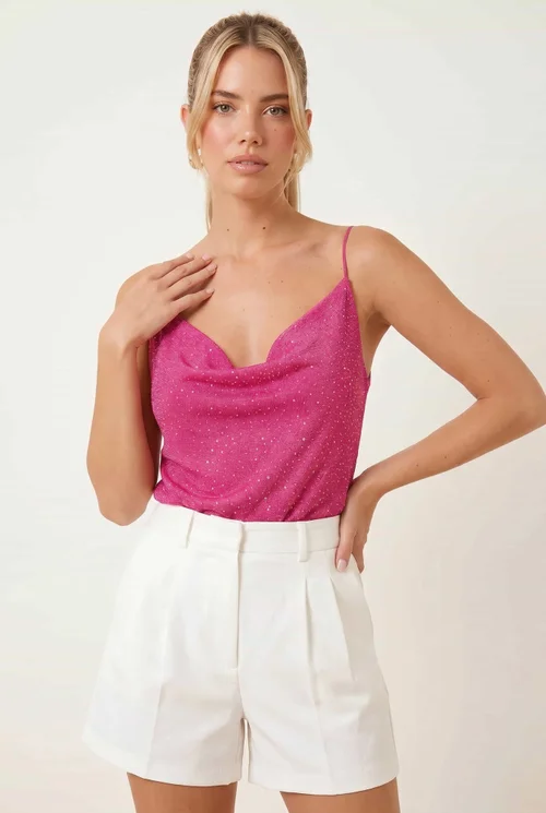 Style Cheat Pink Astra Knit Cowl Neck Hot Fix Top - M Image 1