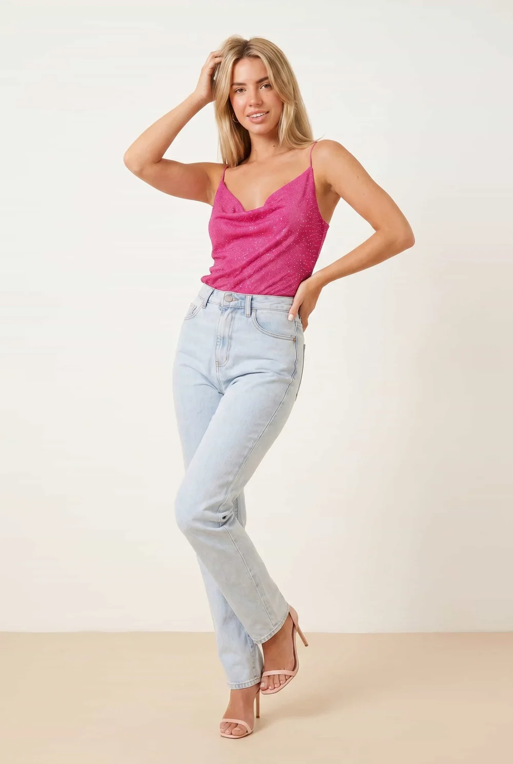 Style Cheat Pink Astra Knit Cowl Neck Hot Fix Top - M Image 4