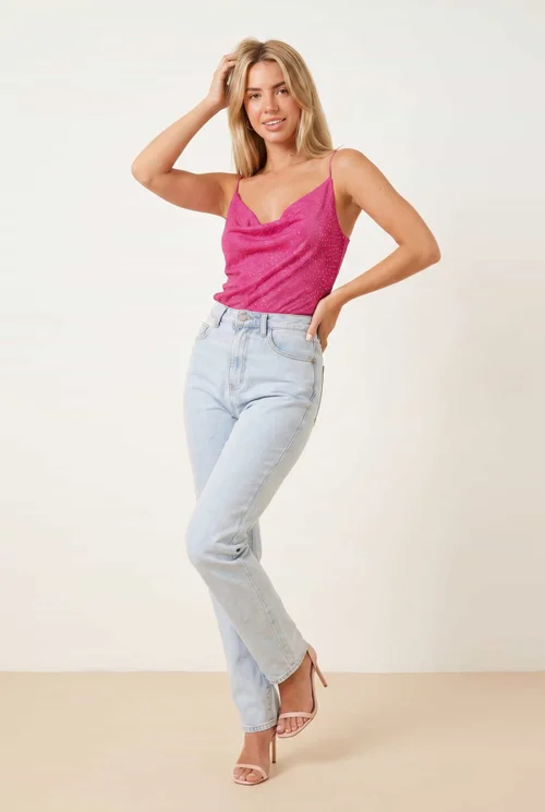 Style Cheat Pink Astra Knit Cowl Neck Hot Fix Top - M Image 4