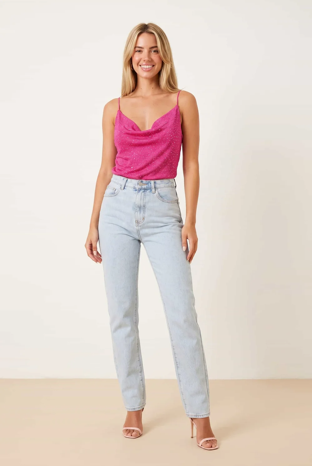 Style Cheat Pink Astra Knit Cowl Neck Hot Fix Top - M Image 5