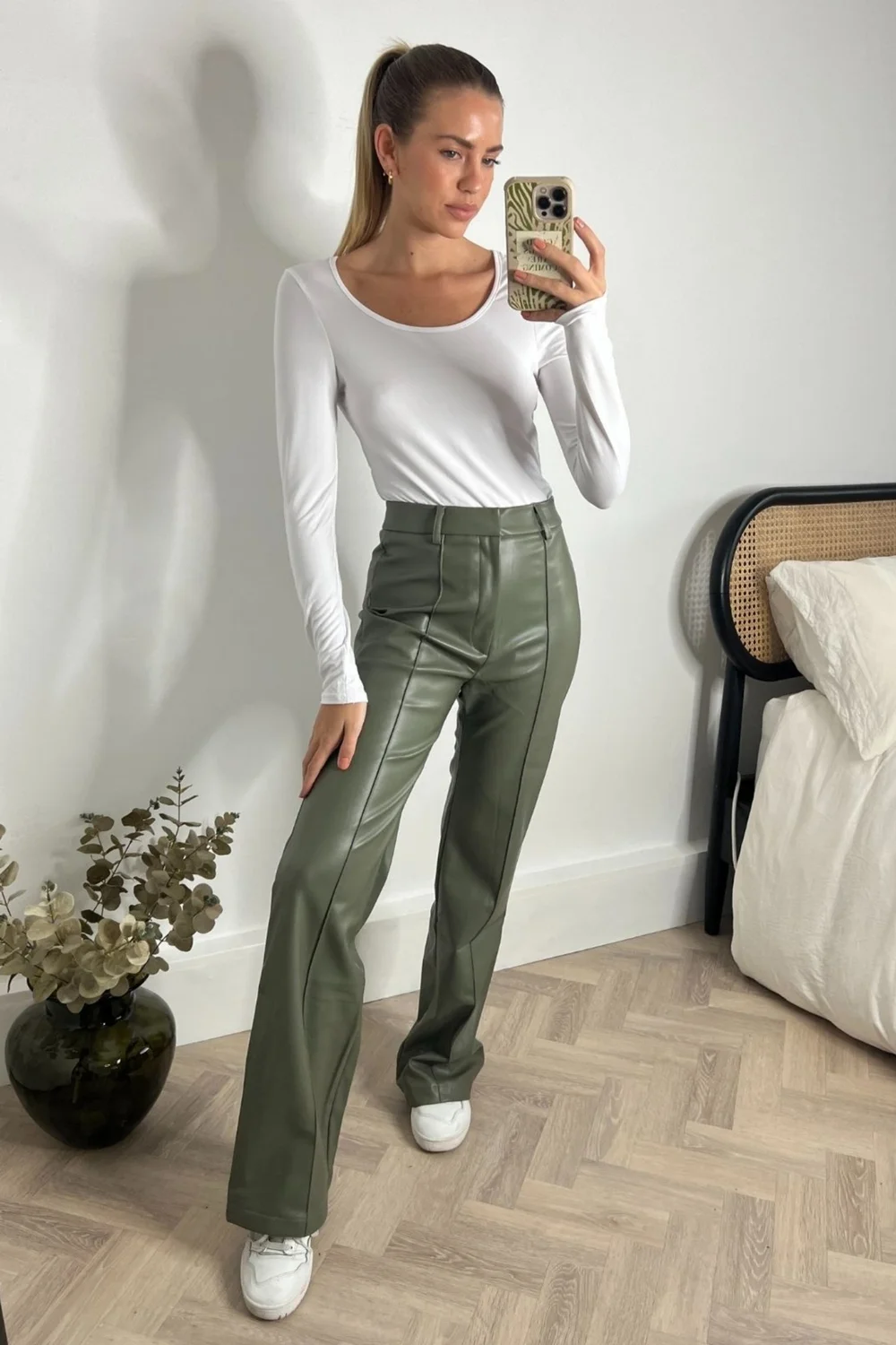 Style Cheat Khaki Alyssa PU Flare Trousers - 8 Image 2
