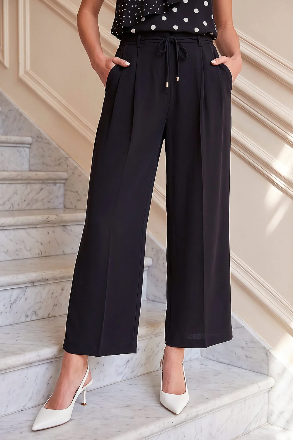 Roman Black Tie Wide Leg Trouser - 14 Image 1