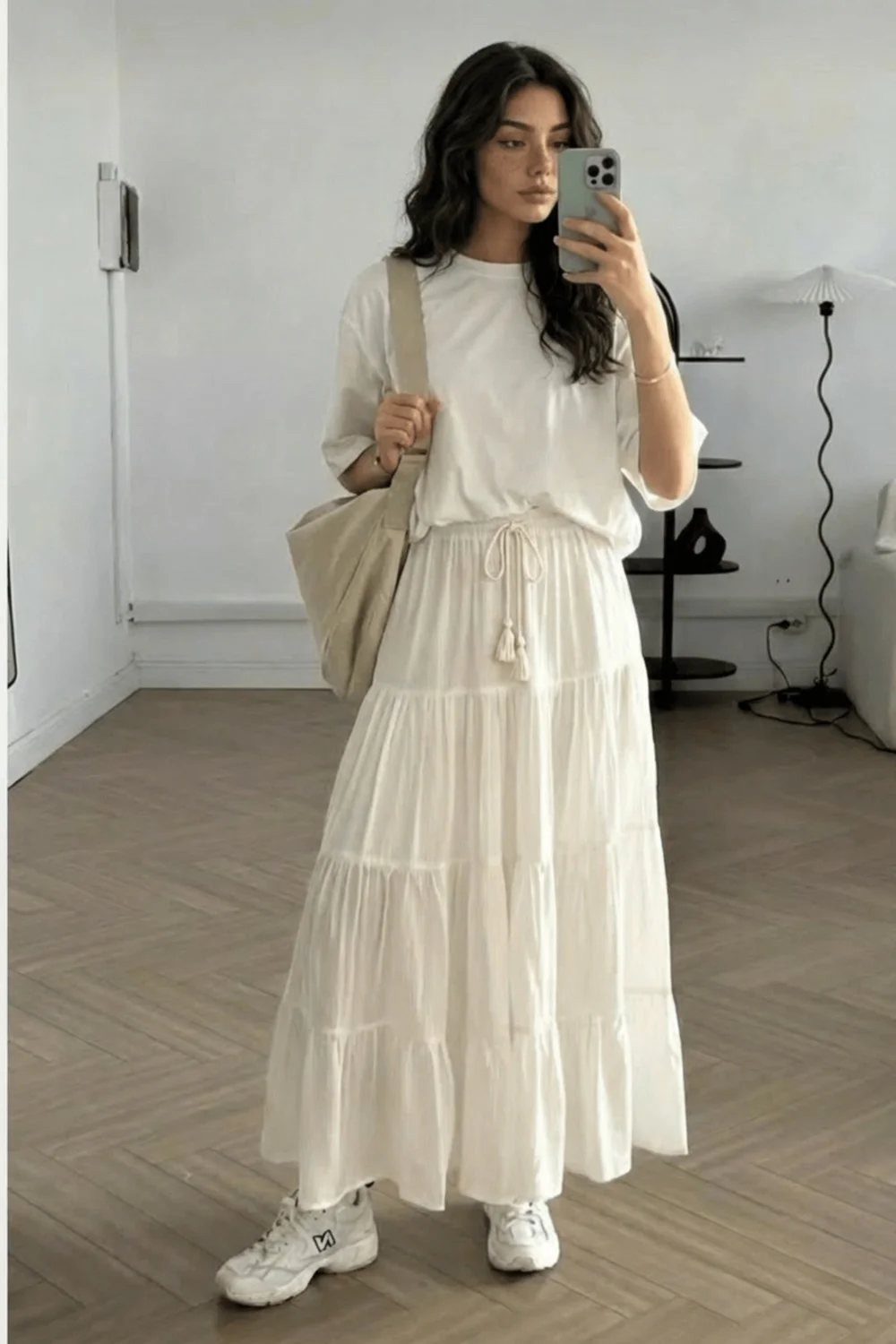 Style Cheat Cream Tie-Front Tiered Maxi Skirt - 12 Image 1