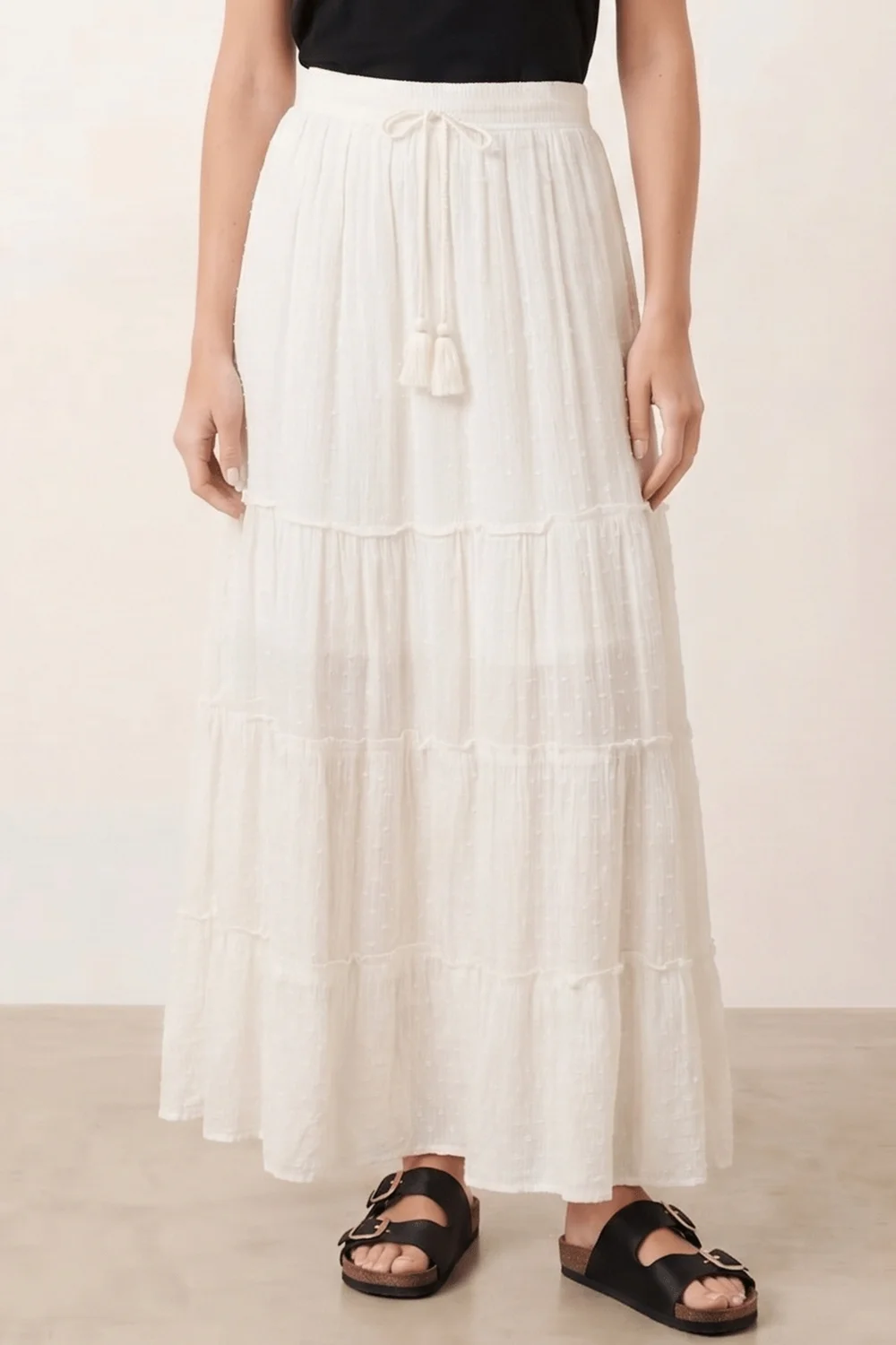 Style Cheat Cream Tie-Front Tiered Maxi Skirt - 12 Image 5
