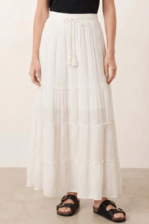 Style Cheat Cream Tie-Front Tiered Maxi Skirt - 12 Image 5