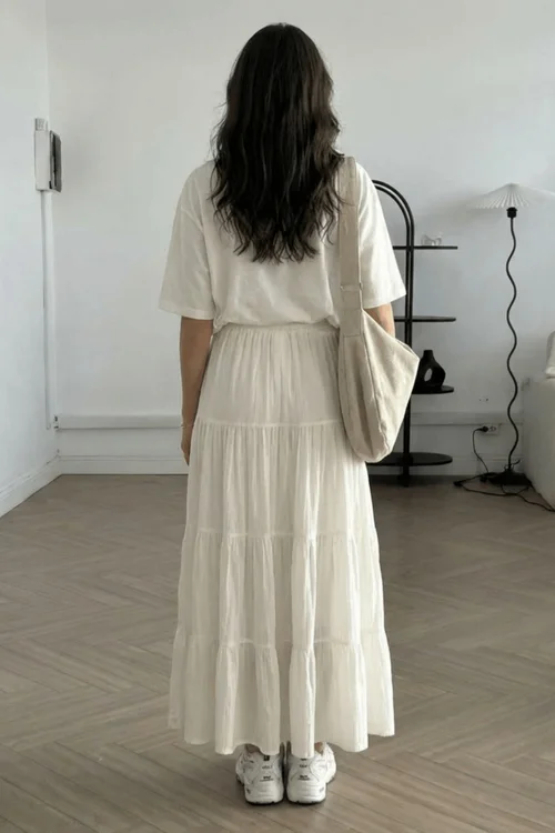 Style Cheat Cream Tie-Front Tiered Maxi Skirt - 12 Image 3
