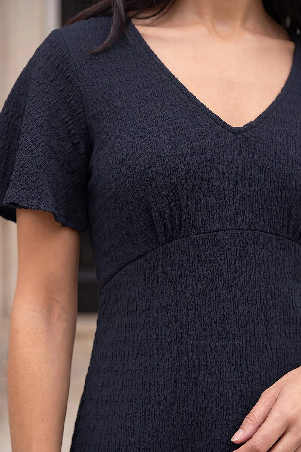 Roman Navy Petite V Neck Dress - 12 Image 4