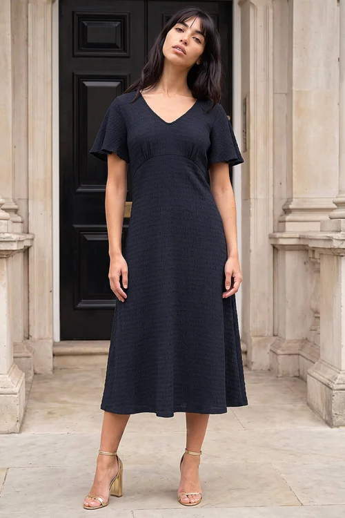 Roman Navy Petite V Neck Dress - 12 Image 2