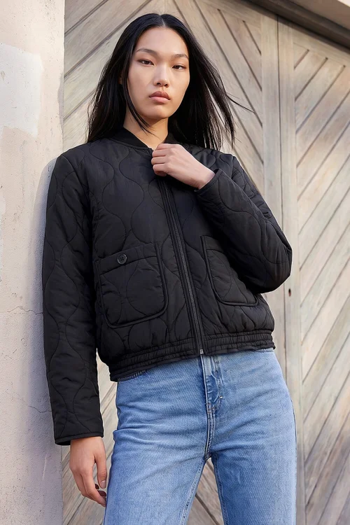 Dusk Black Quilted Bomber Jacket - 8 Image 2