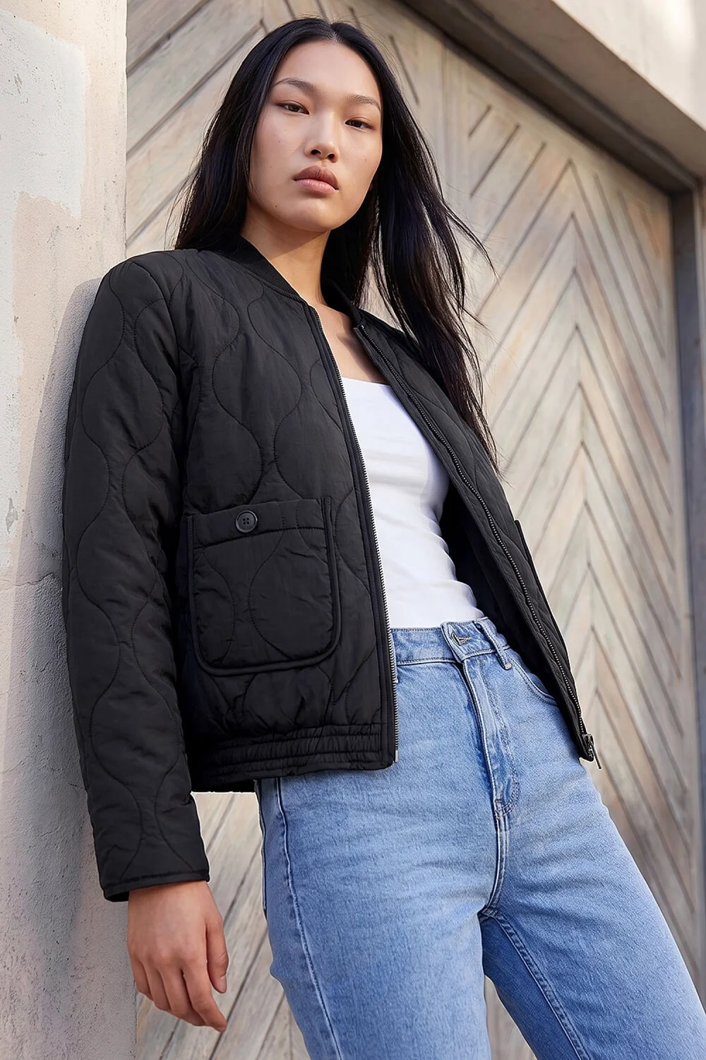 Dusk Black Quilted Bomber Jacket - 8 Image 1