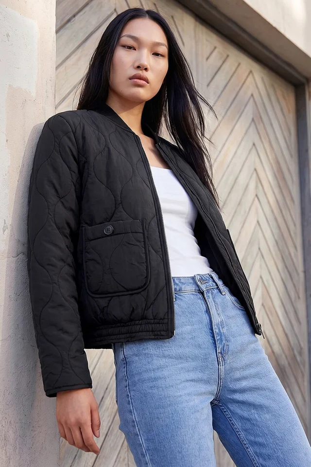 Dusk Black Quilted Bomber Jacket