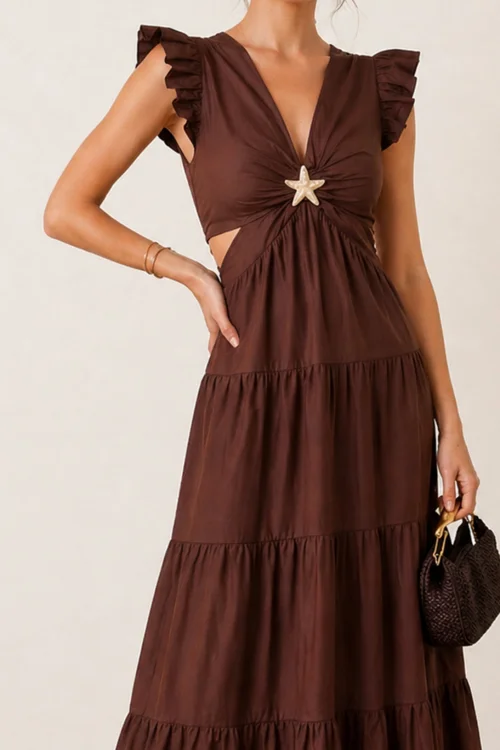 Style Cheat Brown Indie Cut-Out Frill Maxi Dress - 6 Image 2
