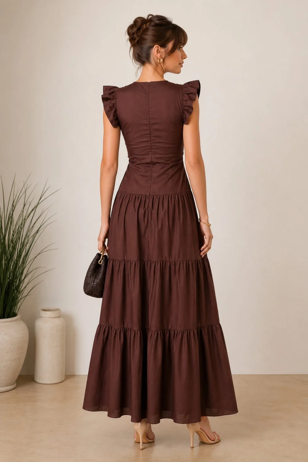 Style Cheat Brown Indie Cut-Out Frill Maxi Dress - 6 Image 4