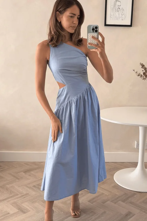 Style Cheat Baby Blue Jasmine Cut Out One-Shoulder Midi Dress - 18 Image 4