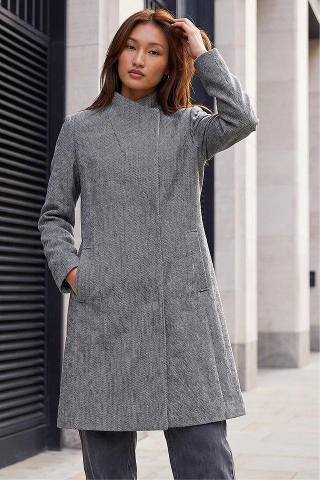 Roman Black Funnel Neck Coat
