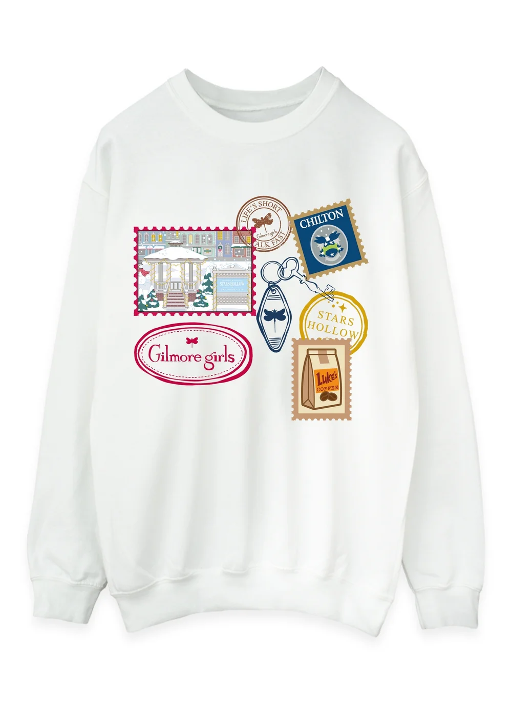 Spiral Galaxy Gilmore Girls Christmas Stamps White Graphic Sweatshirt - S Image 1