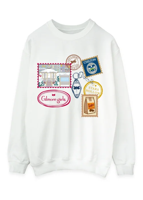 Spiral Galaxy Gilmore Girls Christmas Stamps White Graphic Sweatshirt - S Image 1