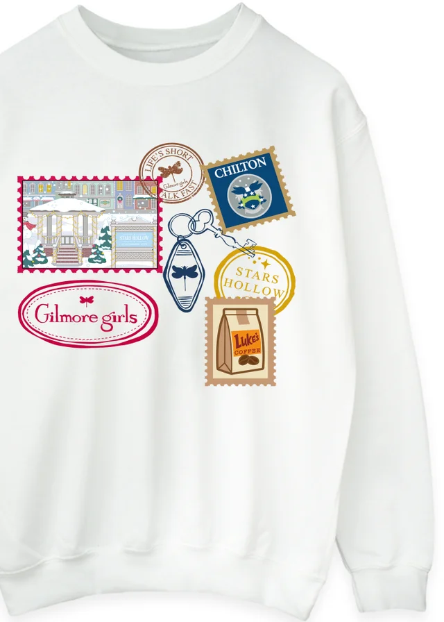 Spiral Galaxy Gilmore Girls Christmas Stamps White Graphic Sweatshirt