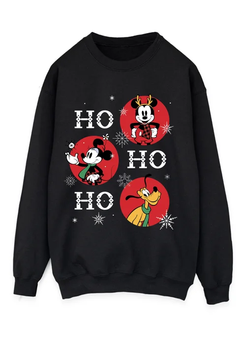 Spiral Galaxy Disney Mickey Mouse Ho Ho Ho Christmas Black Graphic Sweatshirt - M Image 1