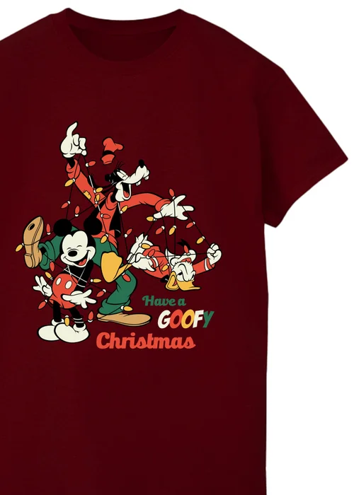 Spiral Galaxy Disney Mickey Mouse Goofy Christmas Burgundy Graphic T-Shirt - 5XL Image 2
