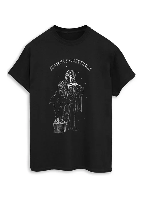 Spiral Galaxy Star Wars Mandalorian Christmas Greetings Black Graphic T-Shirt - XL Image 1