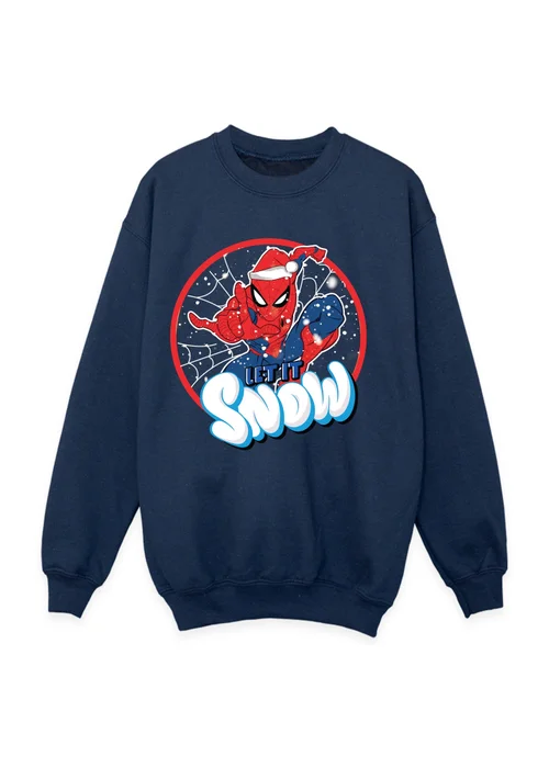 Ada & Ted Marvel Spider-Man Snow Christmas Boys Navy Blue Graphic Sweatshirt (3-13 Years) - 12-13 yrs Image 1