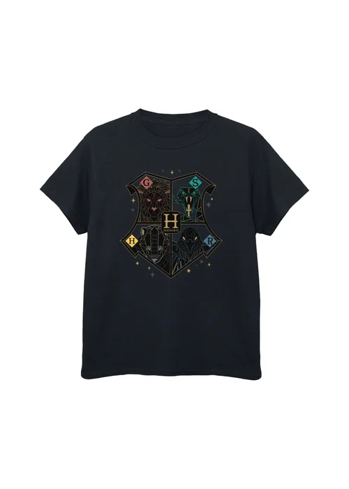 Ada & Ted Harry Potter Crest Hogwarts Christmas Boys Black Graphic T-Shirt (3-13 Years) - 3-4 Yrs Image 1