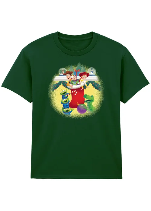 Ada & Ted Disney Toy Story Stocking Christmas Boys Bottle Green Graphic T-Shirt (3-13 Years) - 7-8 Yrs Image 1