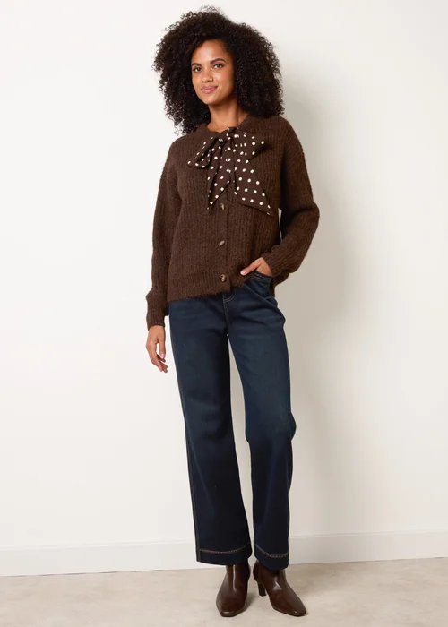 Blue Vanilla Brown Pussybow Detail Knitted Cardigan - M/L Image 3