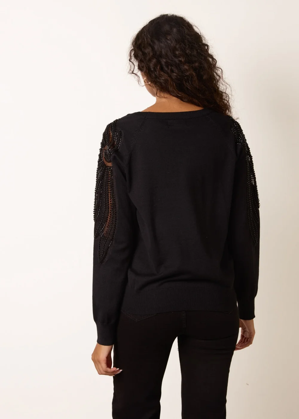 Blue Vanilla Black Embellished Sleeve Jumper - M Image 4