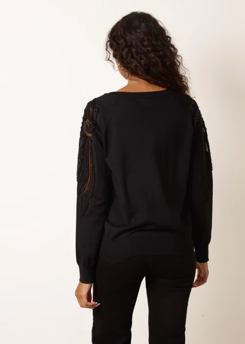 Blue Vanilla Black Embellished Sleeve Jumper - M Image 4