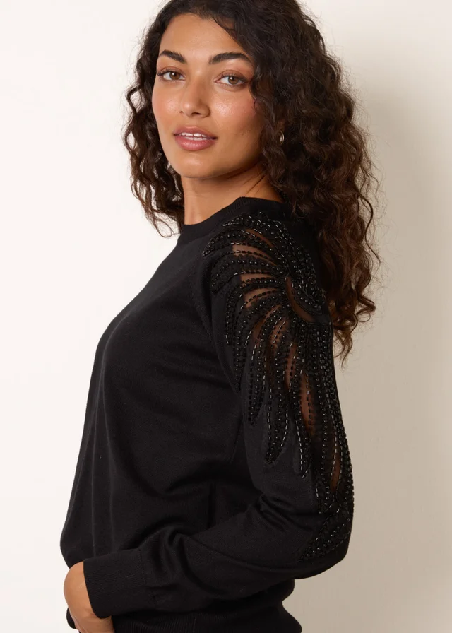 Blue Vanilla Black Embellished Sleeve Jumper