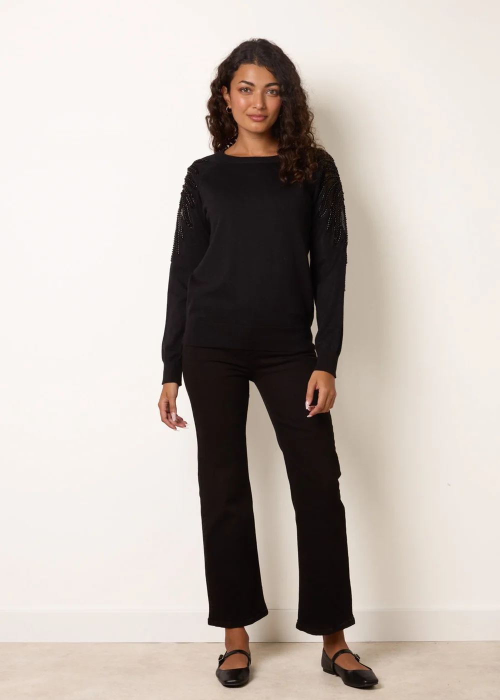 Blue Vanilla Black Embellished Sleeve Jumper - M Image 3