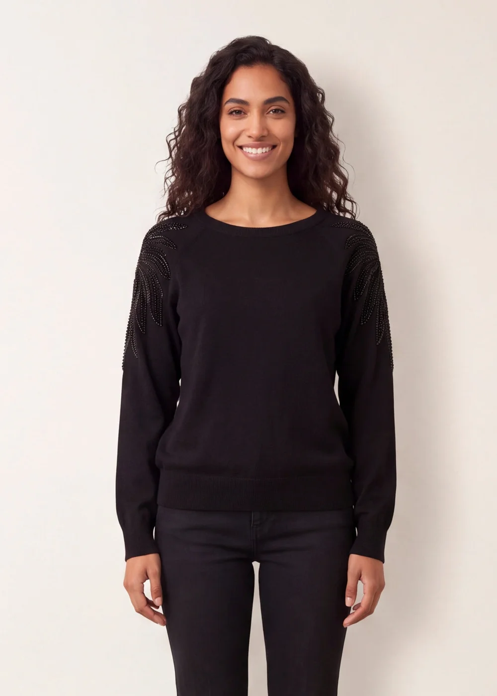 Blue Vanilla Black Embellished Sleeve Jumper - M Image 1