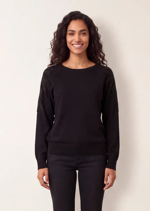 Blue Vanilla Black Embellished Sleeve Jumper - M Image 1