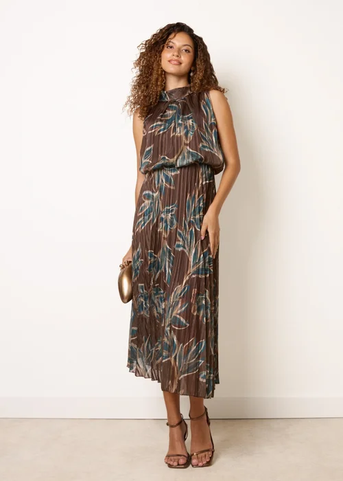 Blue Vanilla Brown Sleeveless Cowl Neck Dress with Metallic - M Image 3