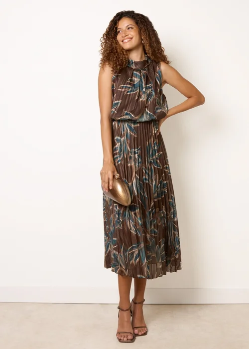 Blue Vanilla Brown Sleeveless Cowl Neck Dress with Metallic - M Image 1