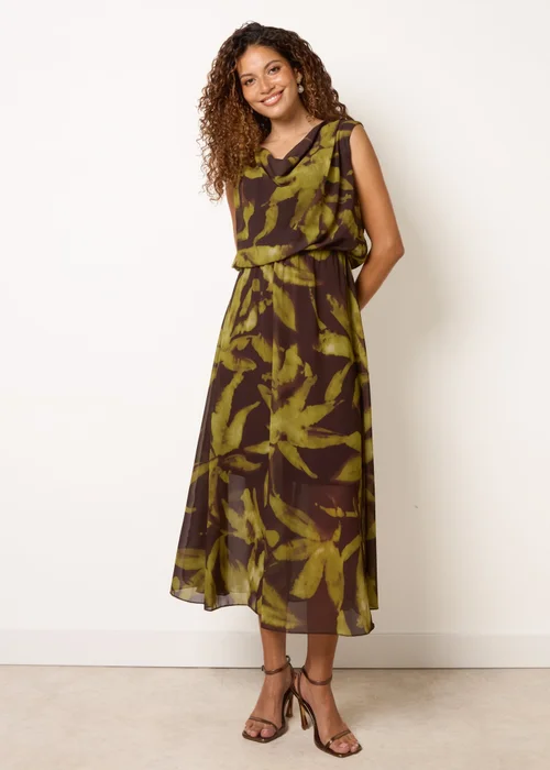 Blue Vanilla Brown Sleeveless Cowl Neck Dress - L Image 1