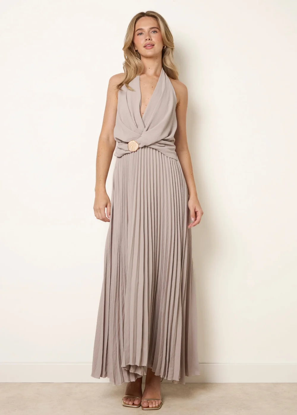 Blue Vanilla Beige Cross Front Halter Dress - One Size Image 3